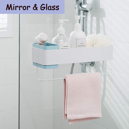 MORNITE Bathroom Organizer Mirror - Restroom Shelf Adhesive Wall Mount No Drilling Basket Rack Shelves Shower Caddy Blue