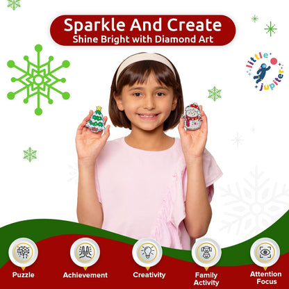 Little Jupiter DIY Magnet & Diamond Art Christmas Ornaments for Kids Set - Makes 8pcs - Crafts - Diamond Art Kits for Kids - Ornament Kits