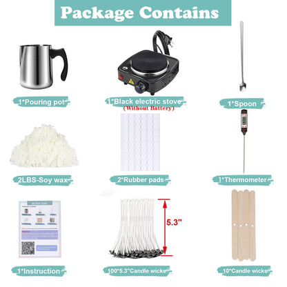 Soy Wax Candle Making Kit Supplies With Wax Melter, Natural Candle Wax For Candle Making, DIY Art&Crafts Kit for Adults,Beginner, Including 2lbs Soy Wax Flakes, Electric Stove,CandleWick,Melting Pot
