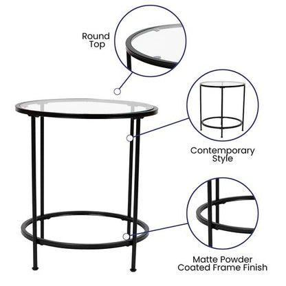 Flash Furniture Astoria Collection Round End Table - Modern Clear Glass End Table - Matte Gold Frame