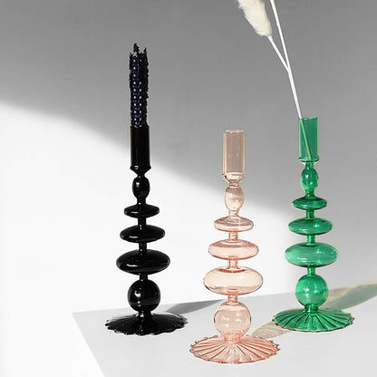 LKXHarleya Glass Candlesticks Holders, Retro Glass Candle Holder for Taper Candle Table Centerpiece Wedding Party Home Decoration, Green