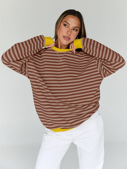 Trendy Queen Oversized Sweatshirt for Women 2025 Fall Crewneck Striped Long Sleeve Shirts Hoodies Cute Top Y2K Outfits