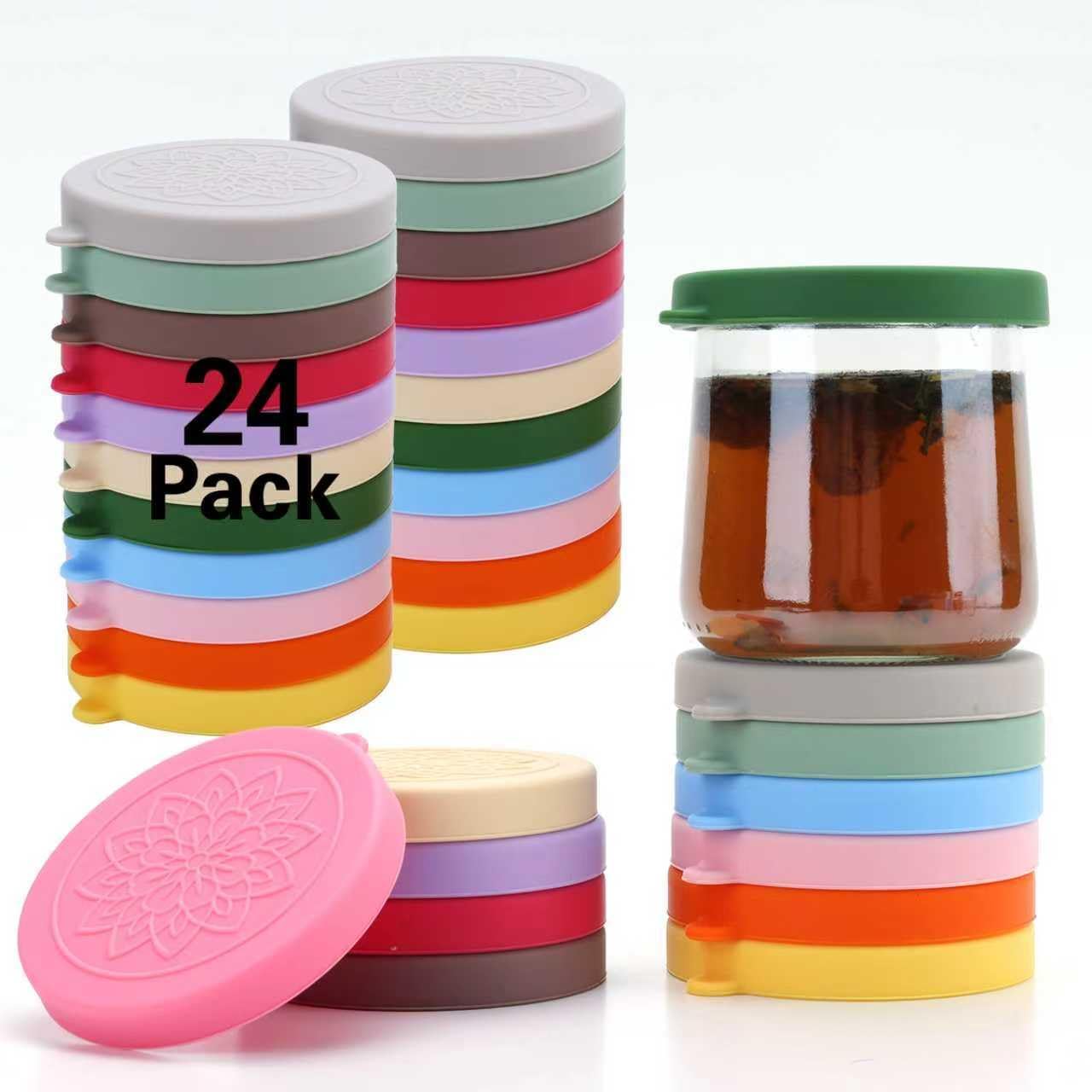 24 Pack 5 oz KIKINIKO Oui Yogurt Jar Lids - Oui Silicone Lids for Oui Yogurt Glass Jars,with Oui Yogurt Bottle Label