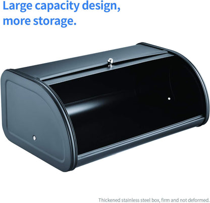 HILFA Stainless Steel Bread Box with Roll Up Lid, 17.5X11.5X7.5 inch Matte Black Kitchen Storage
