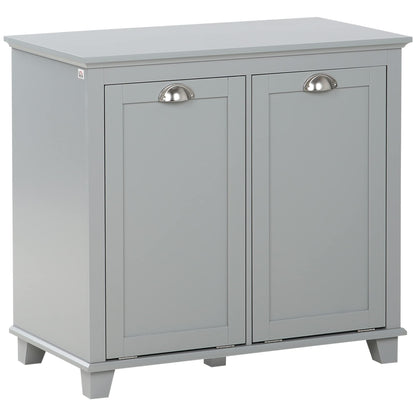 Tilt-Out Laundry Sorter Cabinet, Gray - Bathroom Floor Cabinet, Two-Compartment Hamper Organizer