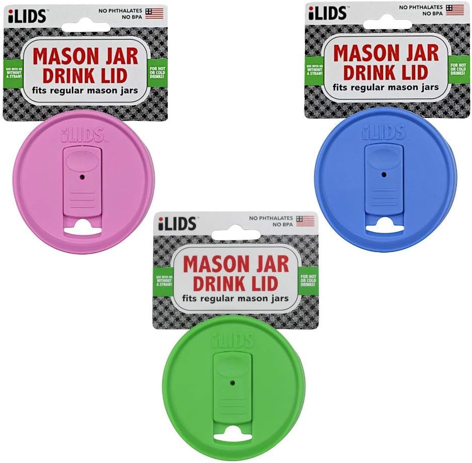 Mason Jar Drink Lid, Wide Mouth, Whimsy, Pack of 3