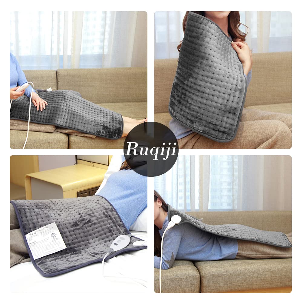 Ruqiji 17''x33'' XXXL King Size Heating Pad with 120 Minutes Auto Shut Off&6 Temperature Settings, Flannel Electric Heating Pad/Pain Relief for Back/Neck/Shoulders/Menstrual Pain/Leg Cramp (Dark Blue)