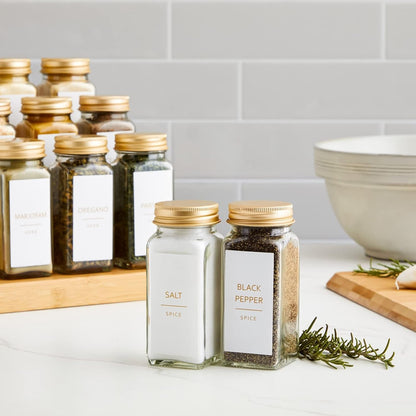 Talented Kitchen 140 Pack of Minimalist Spice Jar Labels, Preprinted Water Resistant Stickers (Gold Text)