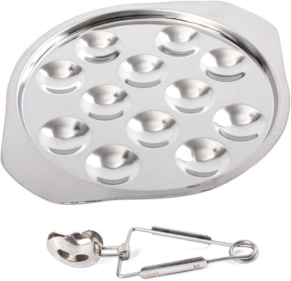 Stainless Steel Snail Escargot Plate, Thickened Dishes with 12 Compartment Holes and Tong Set