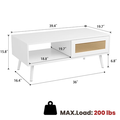 IDEALHOUSE Living Room Table Sets of 2, Includes 47" Rattan TV Stand Storage Cabinet for 55" TV, Farmhouse Coffee Table with Storage Shelf for Bedroom