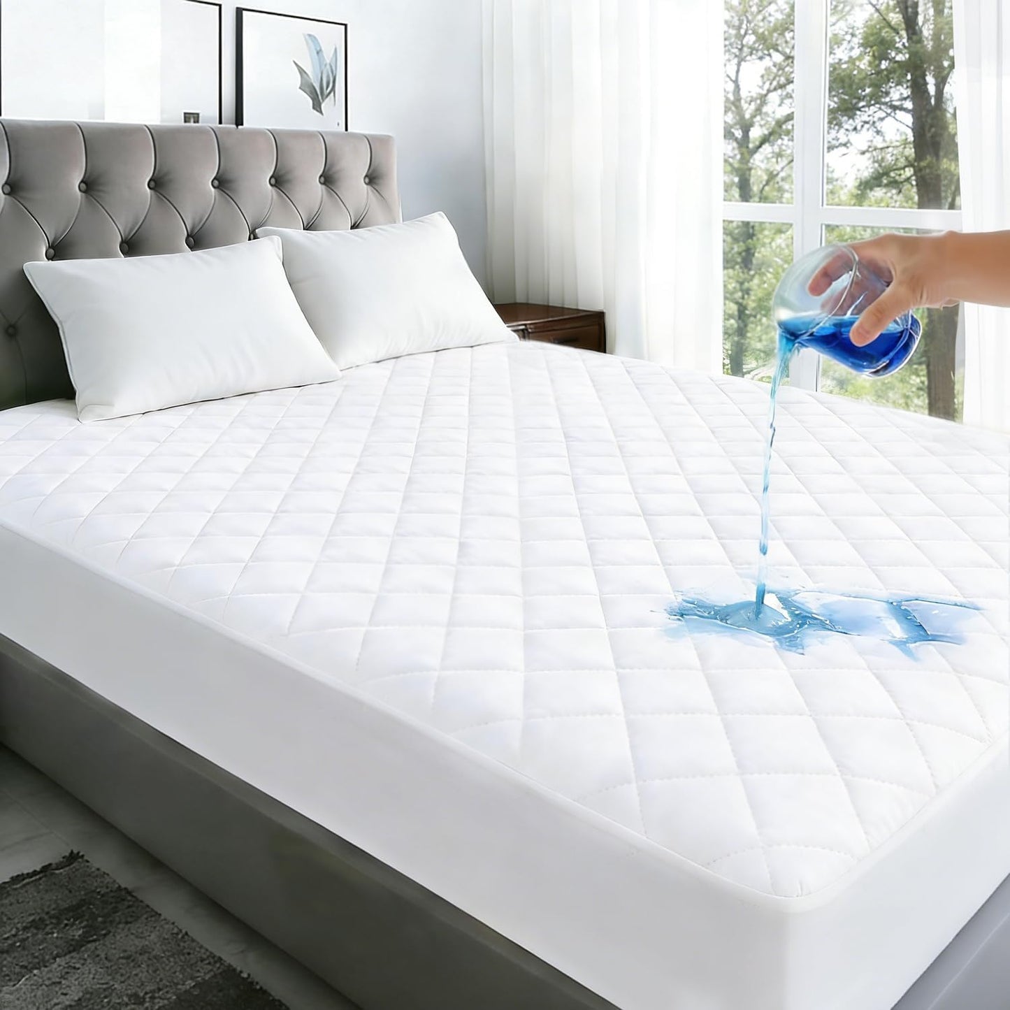 18 Queen Mattress Protector Waterproof Washable Mattress Padded Cover Fitted Queen Size Bed Protection Noiseless