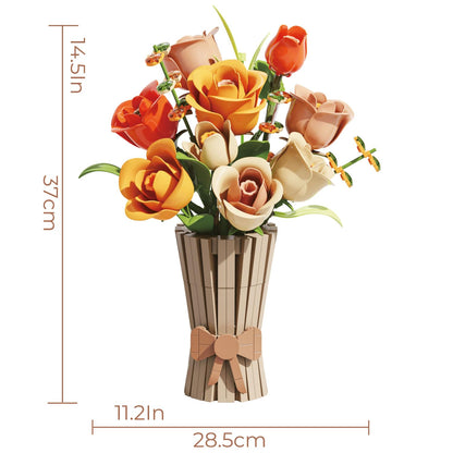 Bagari Roses Bouquet Building Set - Artificial Flowers Building Blocks with Vase, Compatible with Lego Kit for Adults - Collection for Home Office Decor Gifts for Women Men Birthday Anniversary 868PCS