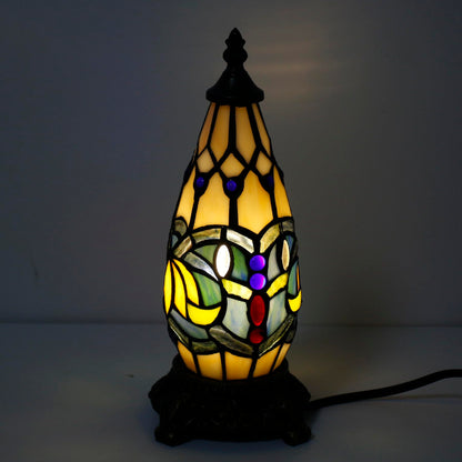 TCODTPOL Small Tiffany Lamp Stained Glass Table Lamp 5.5X11 Inch Christmas Tree Lighthouse Mini Accent Memory Sympathy Antique Night Light for Bedroom Living Room (Blue Lotus)