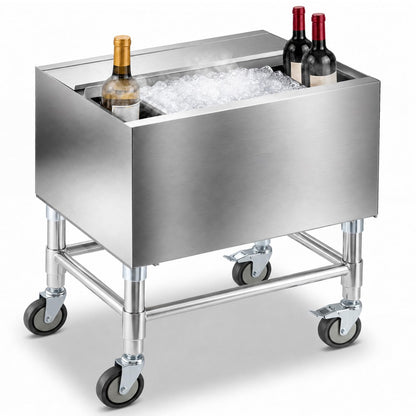 BreezeHug 18.5 x 24 x 30 Inches Commercial Ice Bin with Wheels, Underbar Stainless Steel Ice Chest with Sliding Lid, Cooler Cart Cocktail Unit for Bar Restaurant Pub and Hotels
