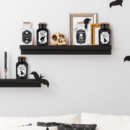 Sarybei Halloween Decorations for Home - Set of 4 Apothecary Potion Bottles with stickers - Scary Witch Poison Ghosts Black Cat Farmhouse Tiered Tray Decor For Home Table Party Supplies