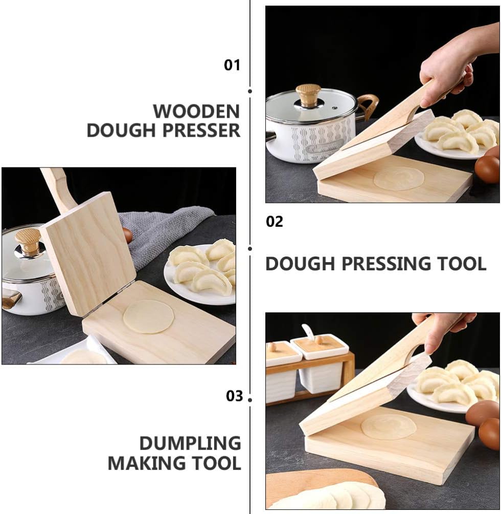 Hemoton Wood Tortilla Press, Dough Dumpling Skin Maker for Chapati, Roti, Taco, Kitchen Gadget Accessories, Beige