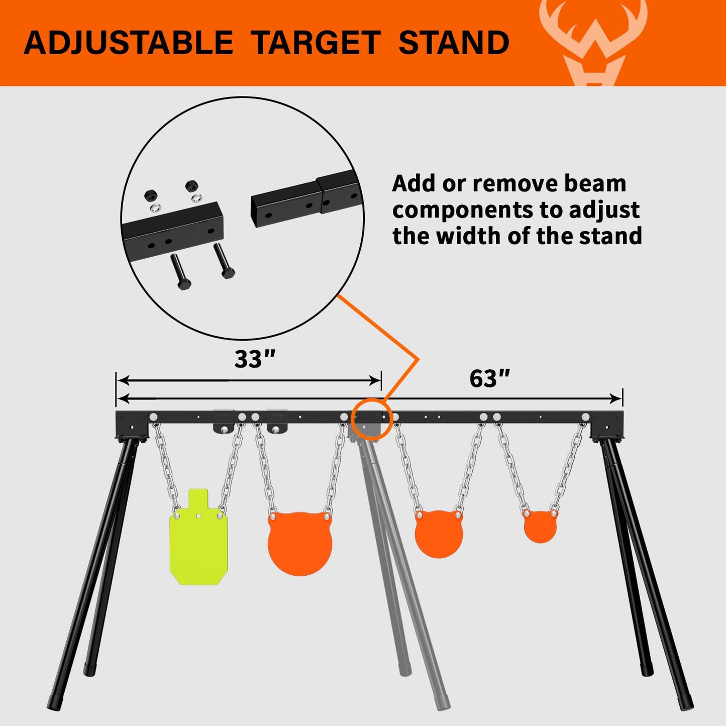 Highwild AR500 Steel Targets System 1/2" Thick Steel Shooting Targets with Stand, 63" Adjustable Width, 4", 6", 8" Shooting Gongs + 7" x 12" Torso with 1 Stand, 2 Extension Brackets & 4 Mounting Kits