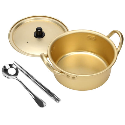 Korean Ramen Cooking Pot, AHIER Korean Ramen Noodle Pot With Lid, Spoon and Chopsticks (1pair), Fast Heating for Kitchen Cookware (Double handle) (6.3in)