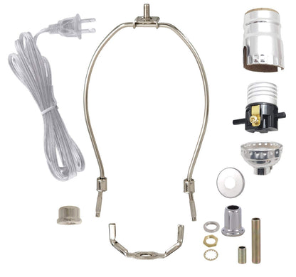B&P Lamp® Nickel Plated Finish Table Lamp Wiring Kit with a 7 Inch Harp and Push-Thru Socket