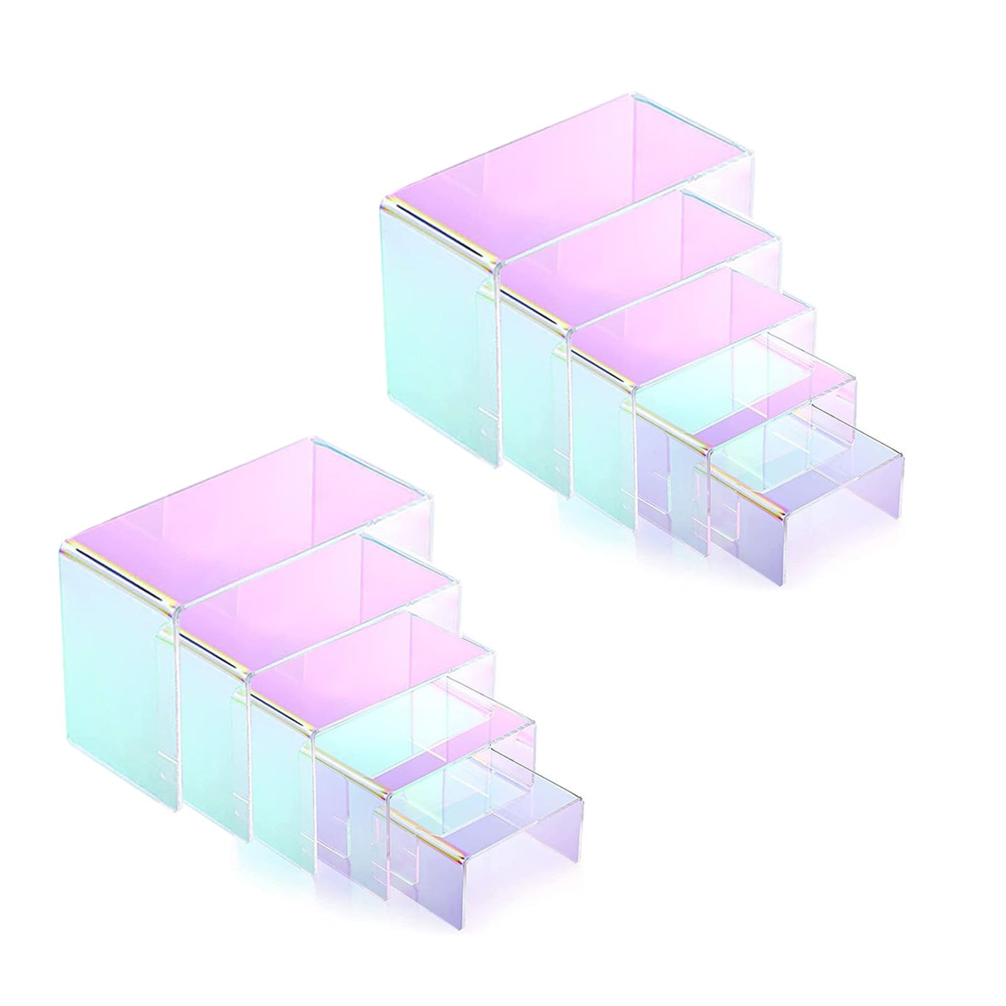 Voittozege 10 Pack Iridescent Display Risers Rainbow Display Stand Rainbow Acrylic Display Stands Acrylic Collectibles Display Shelf for Dessert Cupcake Candy Treat Action Figure Display