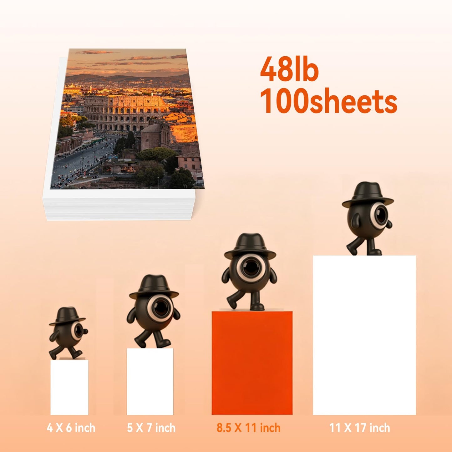 100Sheets Inkjet Glossy Photo Paper 8.5x11 Inches 48lb-180Gsm for Instant Dry Inkjet Printers, 8.5Mil A4 Letter Size Ideal for Brochure Paper, Flyers Paper Single Side, Suitable for All Dye Ink