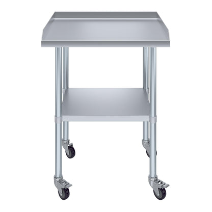 AmGood Commercial Work Table with Backsplash and Sidesplashes with Casters | NSF (Stainless Steel Table with Sideguards + casters, 30" Long x 24" Deep)