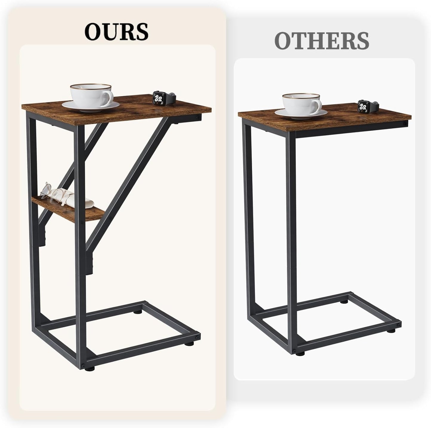 NEFROM ET-D-BR1 C-Shaped End Table, Small Couch Side Table, Sofa TV Tray Table for Living Room, Bedroom, Bedside