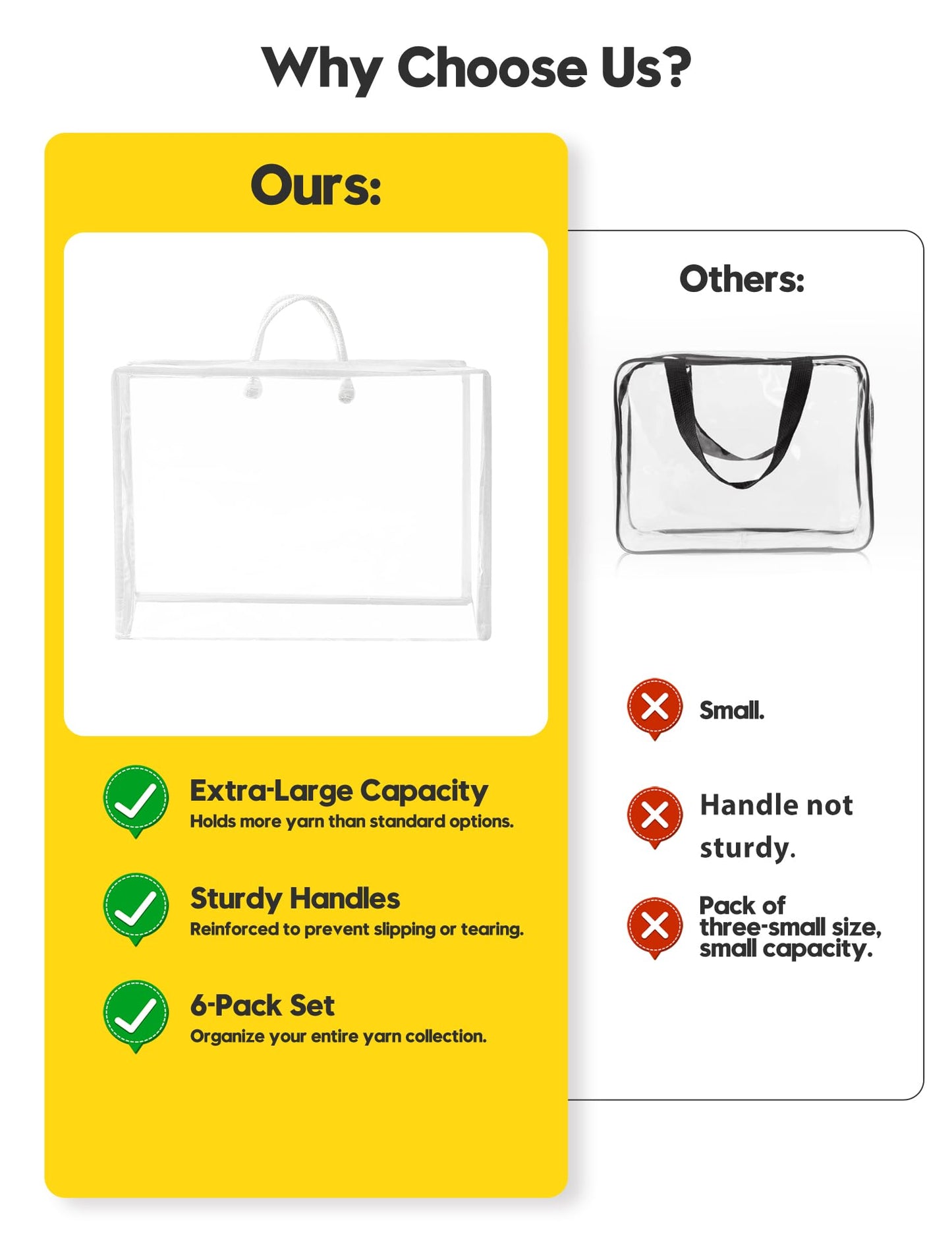 Remittur 6 Packs Large Yarn Storage Bags, Clear Yarn Storage Organizer with Zippers and Handles, Crochet Bag Knitting Bag for Knitting Needles Crochet Hooks-17.75 * 6.69 * 11.8 inches