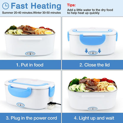 FVW Electric Lunch Box Food Warmer 2 in 1, Portable Heater for Car and Home, Leak Proof, 1.5 L Removable Stainless