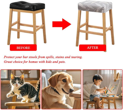 Lussenwert Set 2, 9 Stool Covers Rectangular of Stretch Printed Vanity Stool Covers Washable Saddle Bar Stool Slipcover