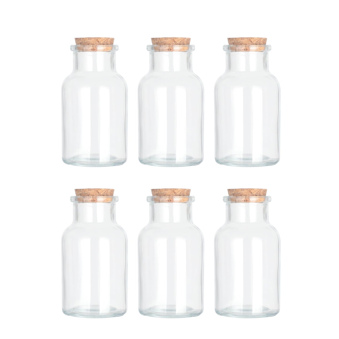 Magic Season Decorative Glass Bottles with Cork Stoppers (5 fl oz. Wide Mouth Round Bottles/Set of 6)