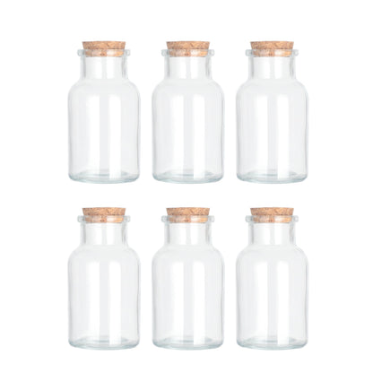 Magic Season Decorative Glass Bottles with Cork Stoppers (5 fl oz. Wide Mouth Round Bottles/Set of 6)
