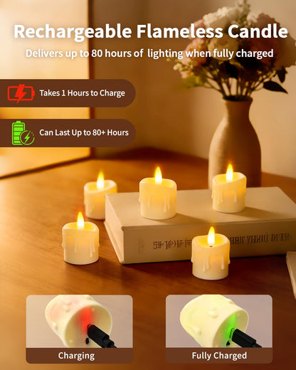 CAQUIRU Rechargeable Flameless Candles with Remote Timer, 1.5"x2" LED Tea Lights Candles Battery Operated, Electric Fake Flickering Votive Candles for Home Table Aniversary Wedding Decor (12 Pack)