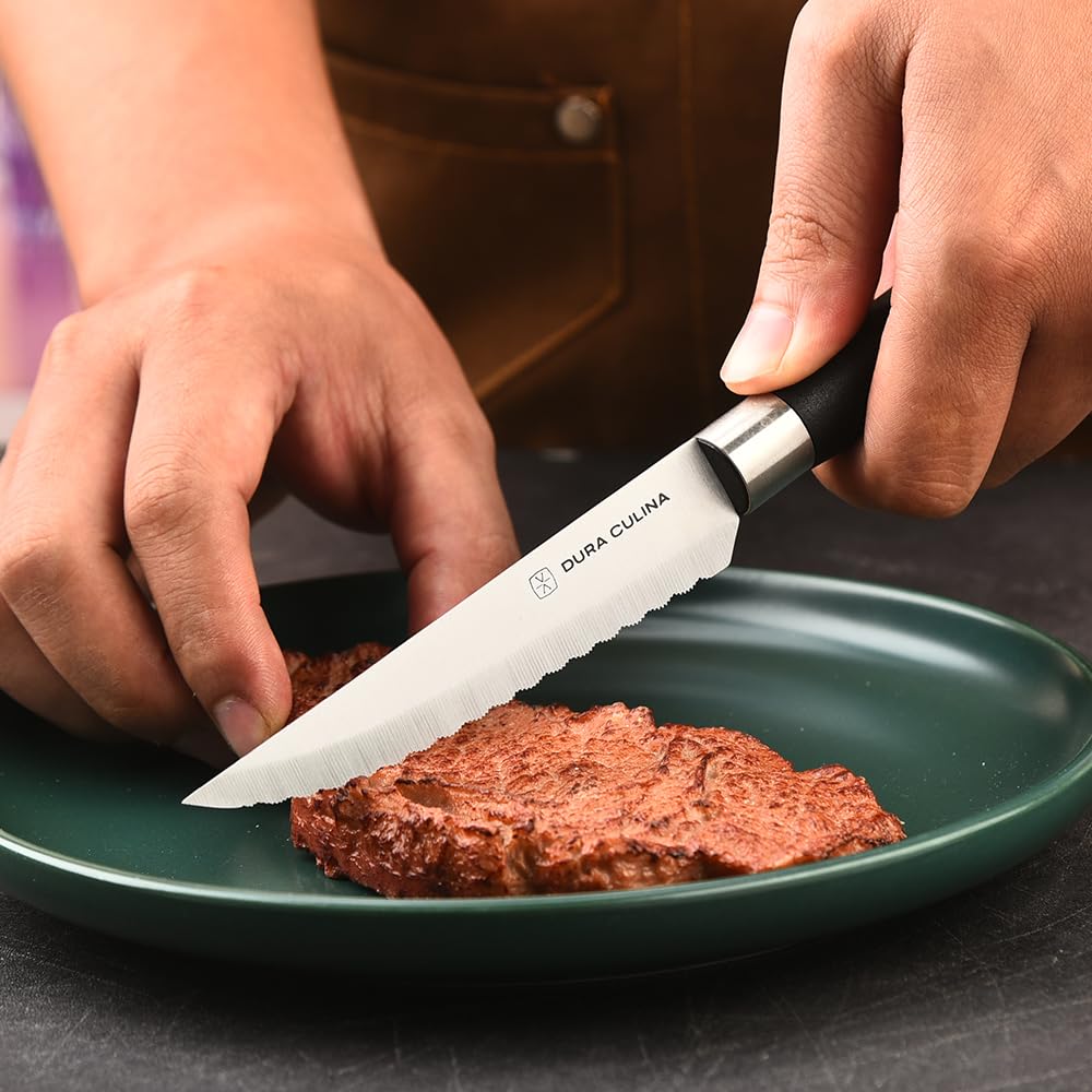 DURA LIVING Steak Knives Set of 4, Kitchen Knife Sets with Steel Blades for Precise Cutting, Lightweight Steak Knife Set Stainless Steel & Durable, Serrated Steak Knives