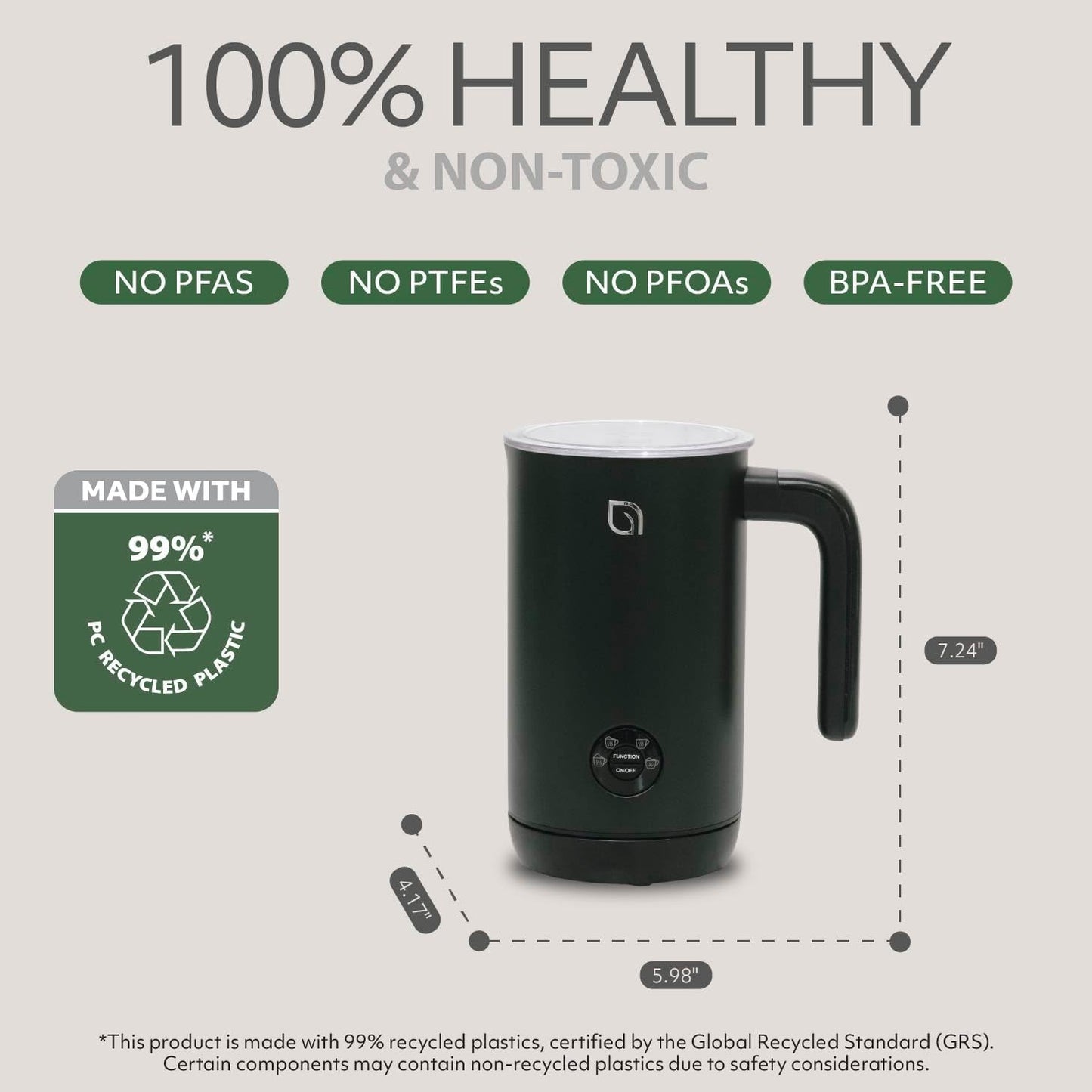 4 1 8.12oz/240ml 99% 100% WILLOW Eco Series Milk Frother, in Milk Steamer, One Button Operation Hot and Cold Foam Maker