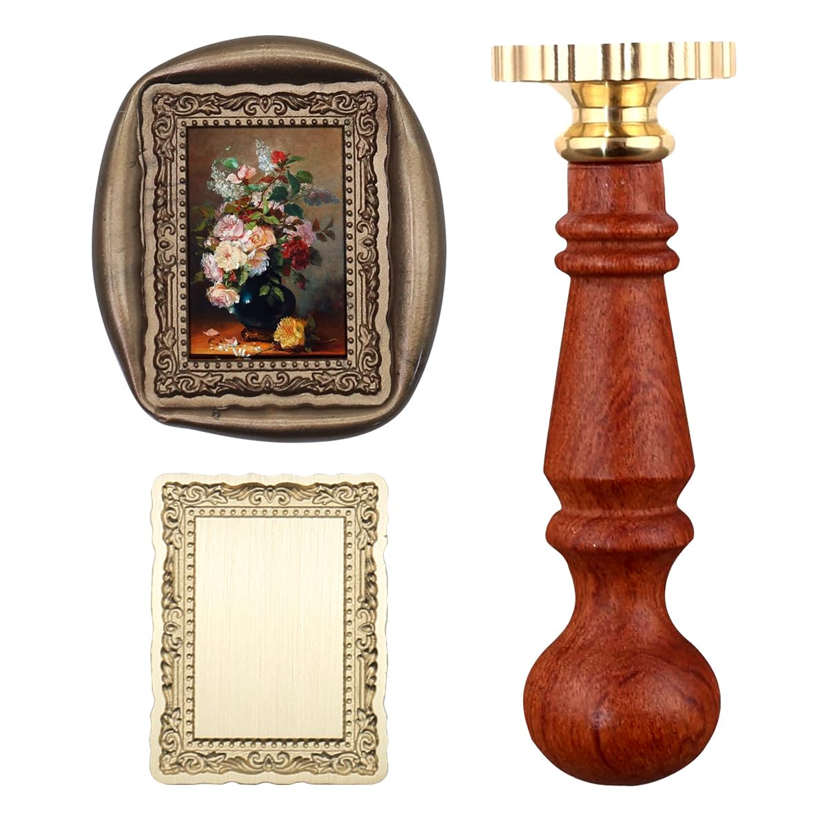 Frame Wax Seal Stamp Kit, WASOHLING Great Details 3D Embossed Relief Carving Head and Wood Handle for Wax Seal Stamp, Decor for Wedding Invites, Envelopes, Journaling or DIY Crafts (F06)