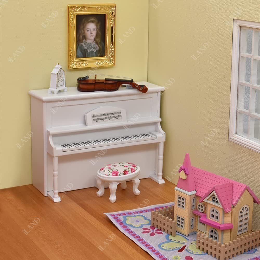iLAND Dollhouse Furniture Bedroom Set Doll House Mini Bed for Dolls Wooden Miniature Furniture with 1 12 Scale Accessories Pink Dollhouse Accessories Decor
