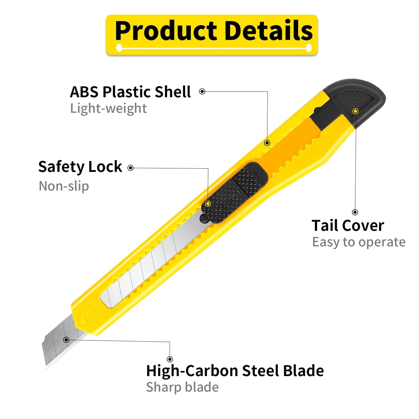 DIYSLEF Knife 16-Pack Box Cutter Retractable, Box Knife Perfect for Home, Office Use, Small 9mm Snap-off Blades Utility Knife for Cardboard, Cartons, Disposable Box Cutters Bulk for Work