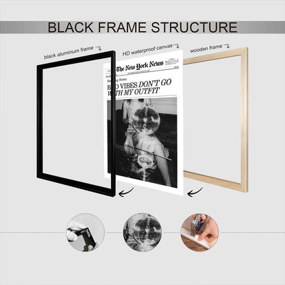 Generic 8x12in Retro Black and White Canvas Wall Art Funny Magazine Cover Newspaper Poster Vintage Disco Ball Bar Cart