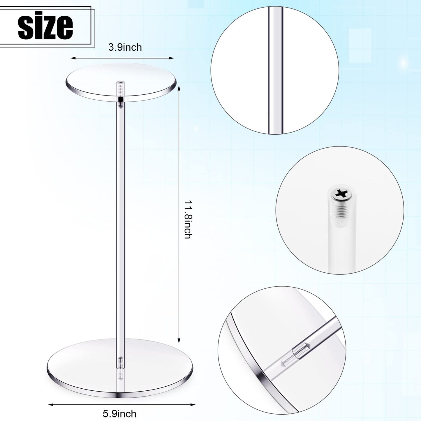 Chunful 4 Sets Acrylic Hat Stand Holder Wig Display Rack Clear Pedestal Stand Baseball Hat Rack Round Acrylic Risers for Tabletop Display Watch Jewelry(12 Inch)