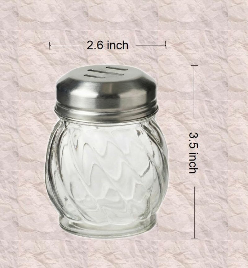 TOPKITCHEN 6 Ounce Glass Swirl Cheese Shaker, Crushed Red Pepper Shaker with Stainless Steel Slotted Lid