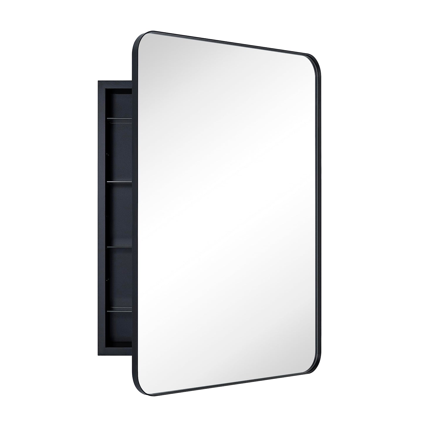 EGHOME Matt Black Rectangle Recessed Bathroom Medicine Cabinet with Mirror Stainless Steel Metal Framed Rounded Rectangular Bathroom Cabinet with Mirror 24x36''