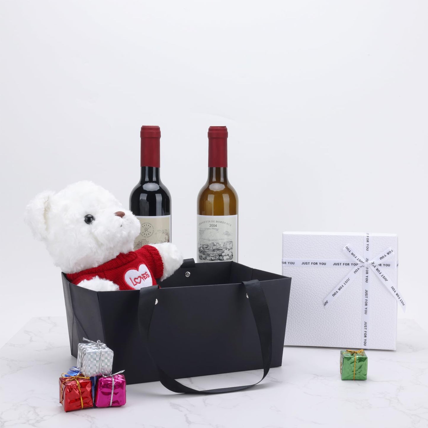 5 Pcs Black Basket for Gifts Empty DIY Bulk Party Gift Basket Kit with Handles with 5 Bag 5 Bow Market Tray for Gift Packages Wrapping Anniversary Birthday Wedding Party Gift(9.8 x 6.7 x 4.3 In)