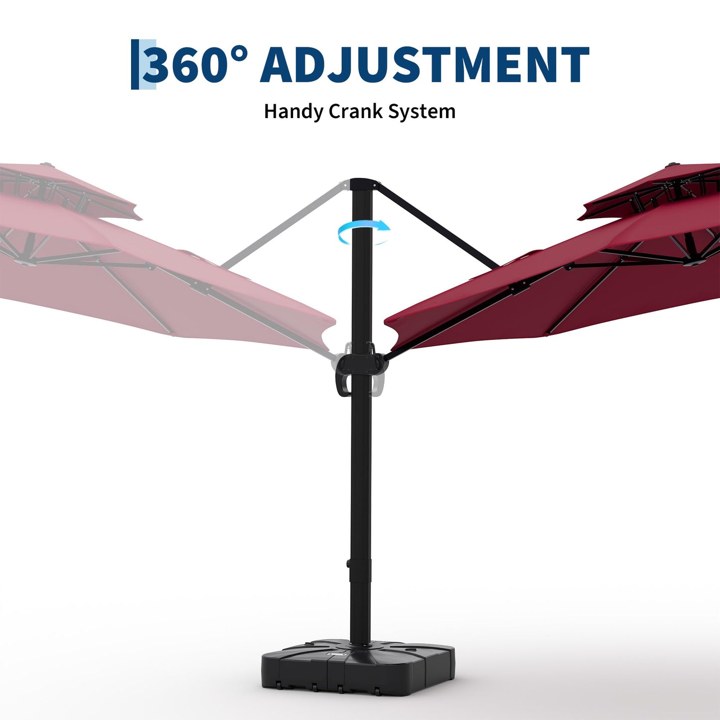 10x10 ft Round Outdoor Umbrella, Cantilever Patio Umbrella with 360° Rotation & Adjustable Height, Heavy Duty Aluminum Umbrella Outdoor Patio for Garden Poolside,Burgundy Red (Base Not Included)