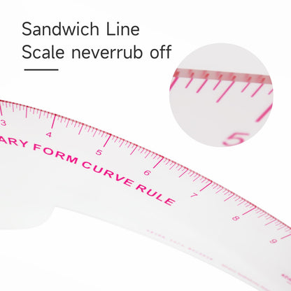 KEARING 12Inch Clear Vary Form Curve Ruler for Sewing, Sandwich Line Scale, French Curve Ruler for Pattern Making, Hip Curve Ruler for Measuring Fashion Design
