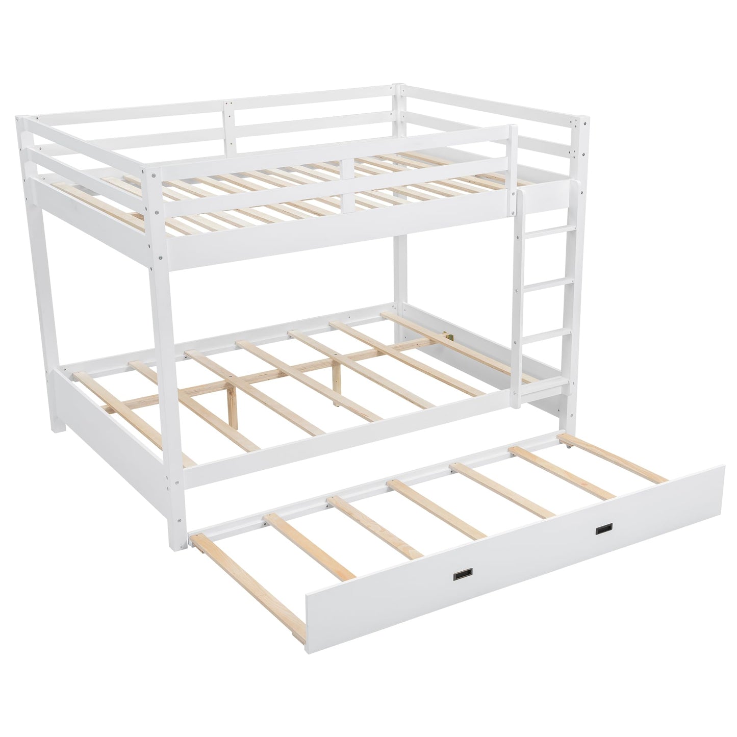 Bellemave Queen Over Queen Size Bunk Bed with Trundle for Kids/Adults,Solid Wood Bunk Bed Frame Queen Size with Ladder & Safety Guardrails,White