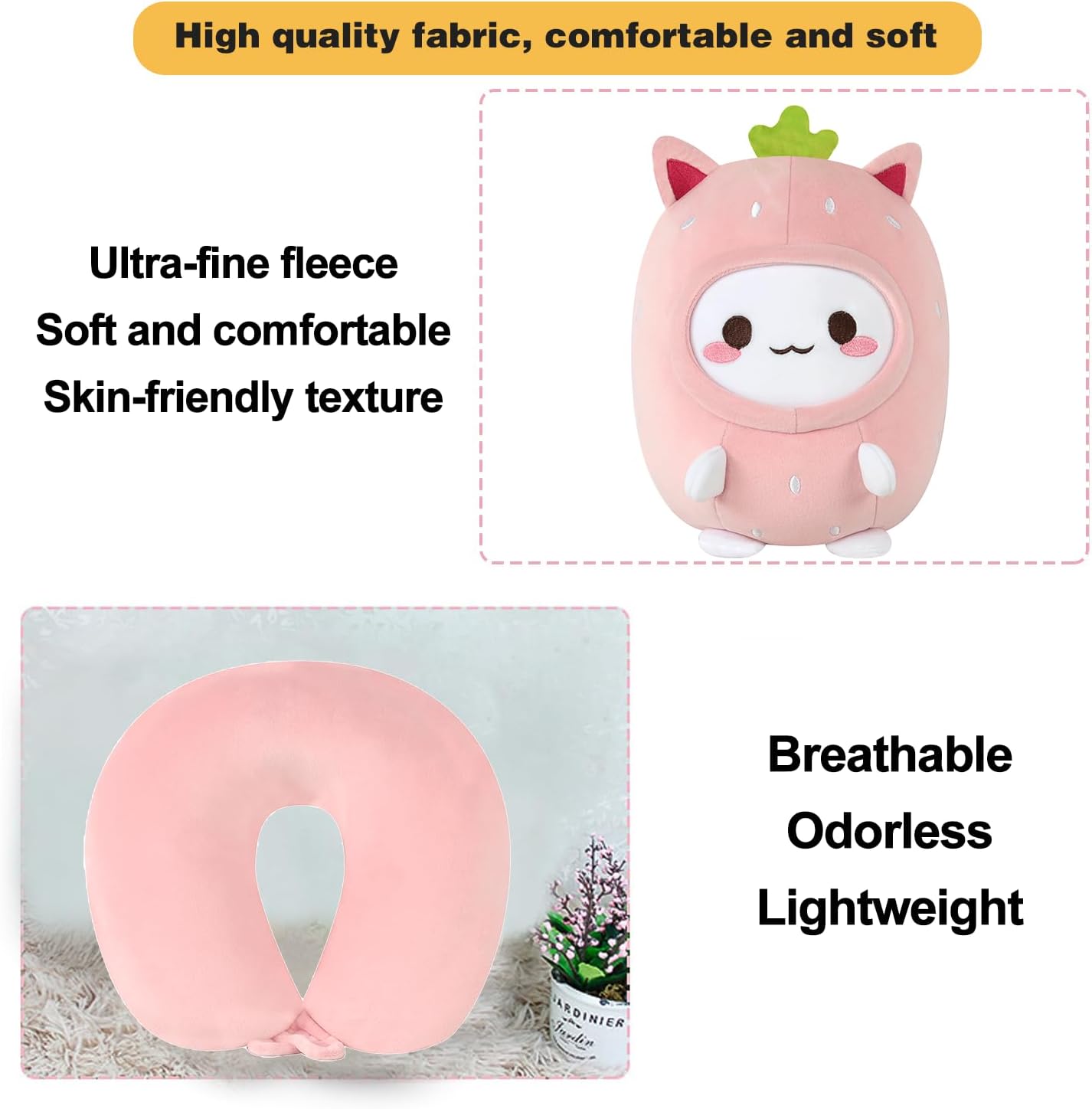 2-in-1 Kids Travel Pillow - Deformable Kids Neck Pillow for Traveling, Soft U-Shaped Pillow with Adorable Animal