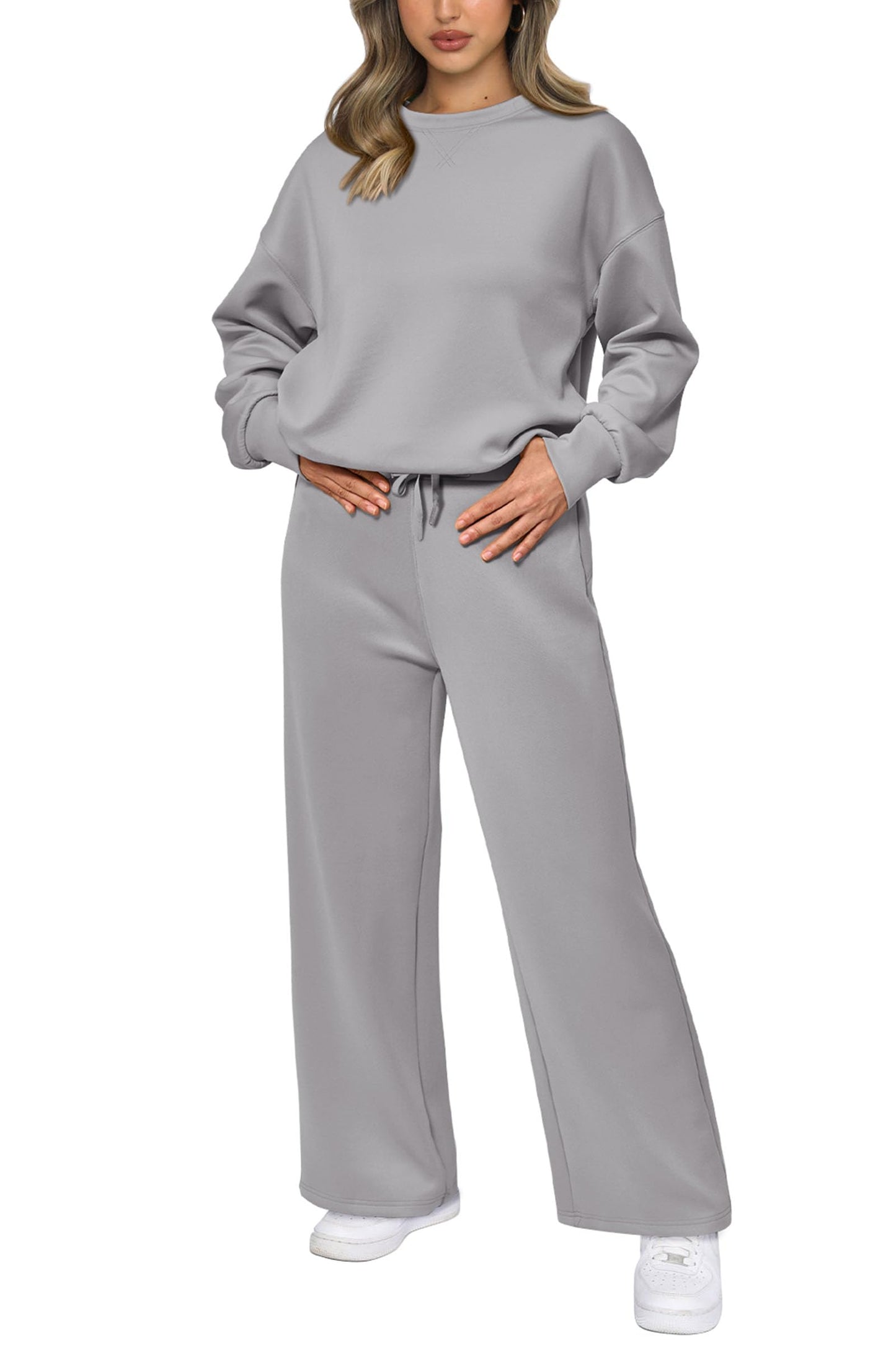 PRETTYGARDEN Womens 2 Piece Outfits 2025 Fall Long Sleeve Sweatshirt Wide Leg Pants Lounge Sets Winter Sweatsuits Tracksuit (Grey,XX-Large)