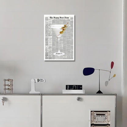 Generic 70's 12x16in Trendy Green Martini Canvas Wall Art Vintage Newspaper Retro Bar Cart Aesthetics Poster Funky