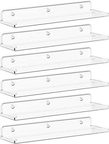 Lifewit Floating Shelves - Acrylic Wall Organizer for Perfume & Makeup | 14" Clear Display Rack (6 Pack)